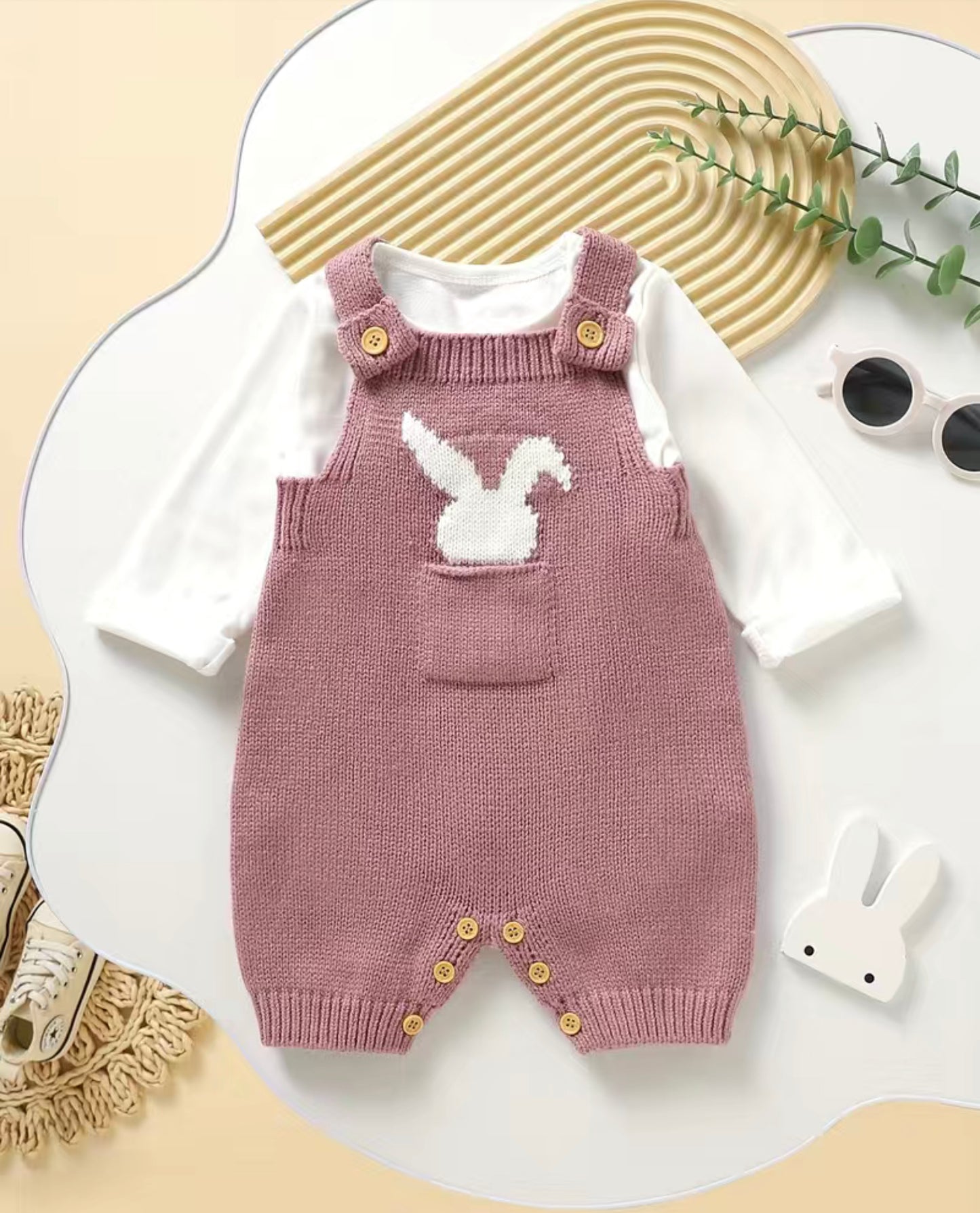 Baby Cute Rabbit Embroidery Knitted Romper Jumpsuit Clothes