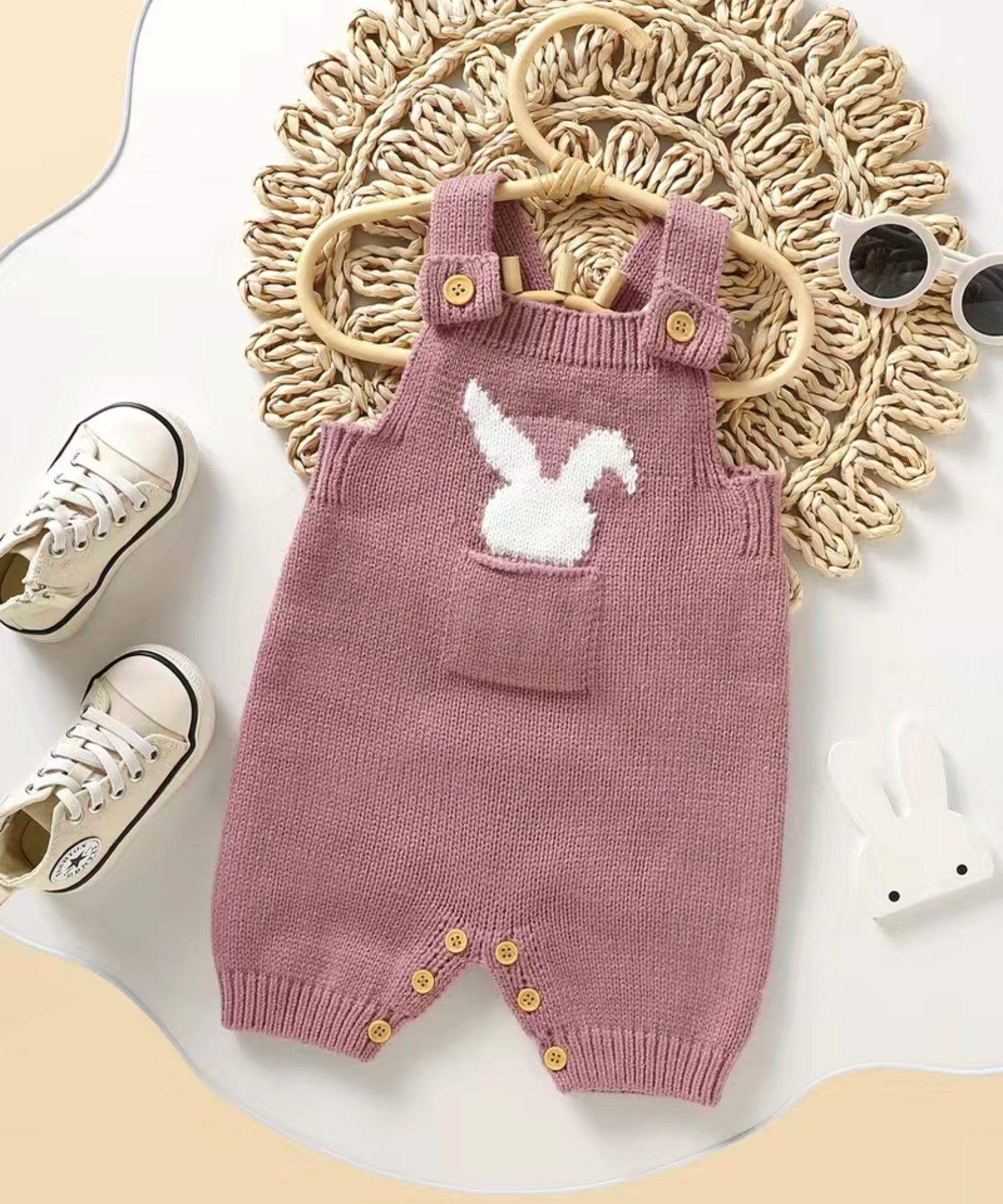 Baby Cute Rabbit Embroidery Knitted Romper Jumpsuit Clothes