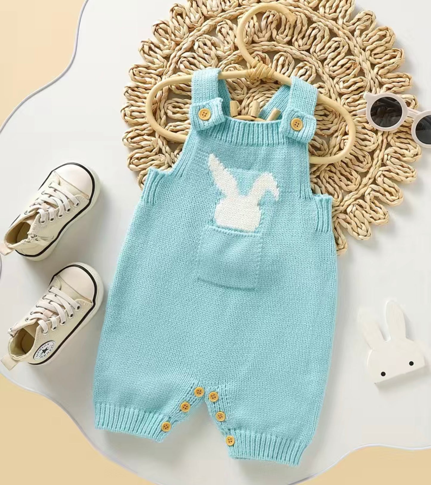 Baby Cute Rabbit Embroidery Knitted Romper Jumpsuit Clothes
